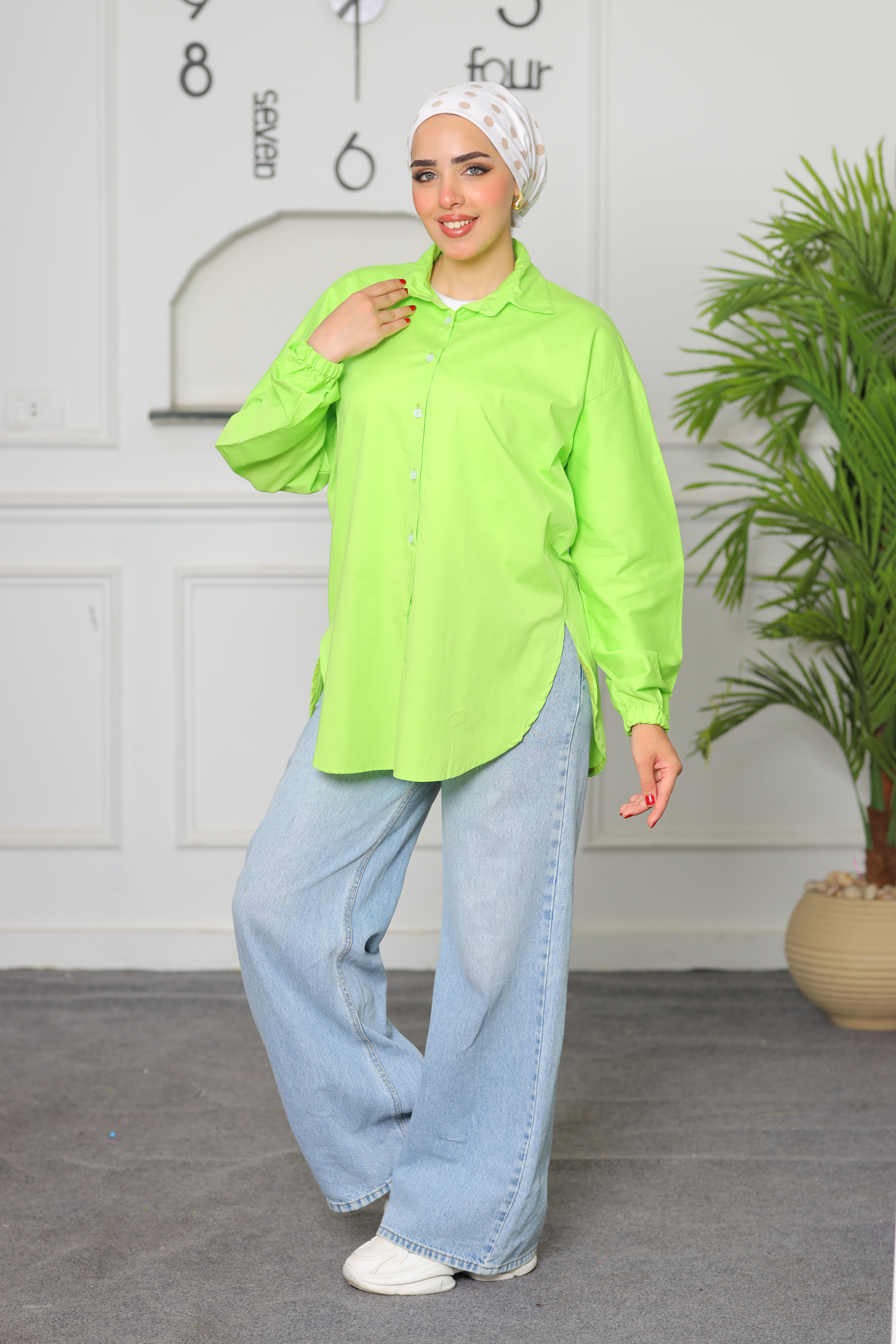 lime green poplin shirt hover image