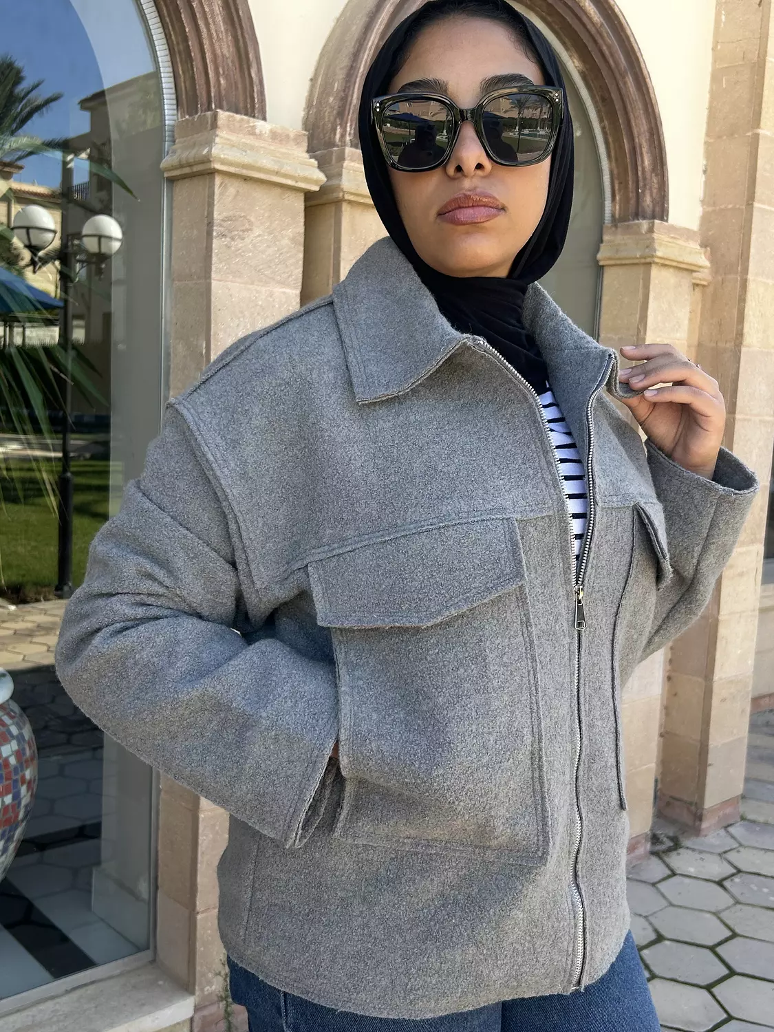 Oversized pocket bouclet jacket in Gray 3