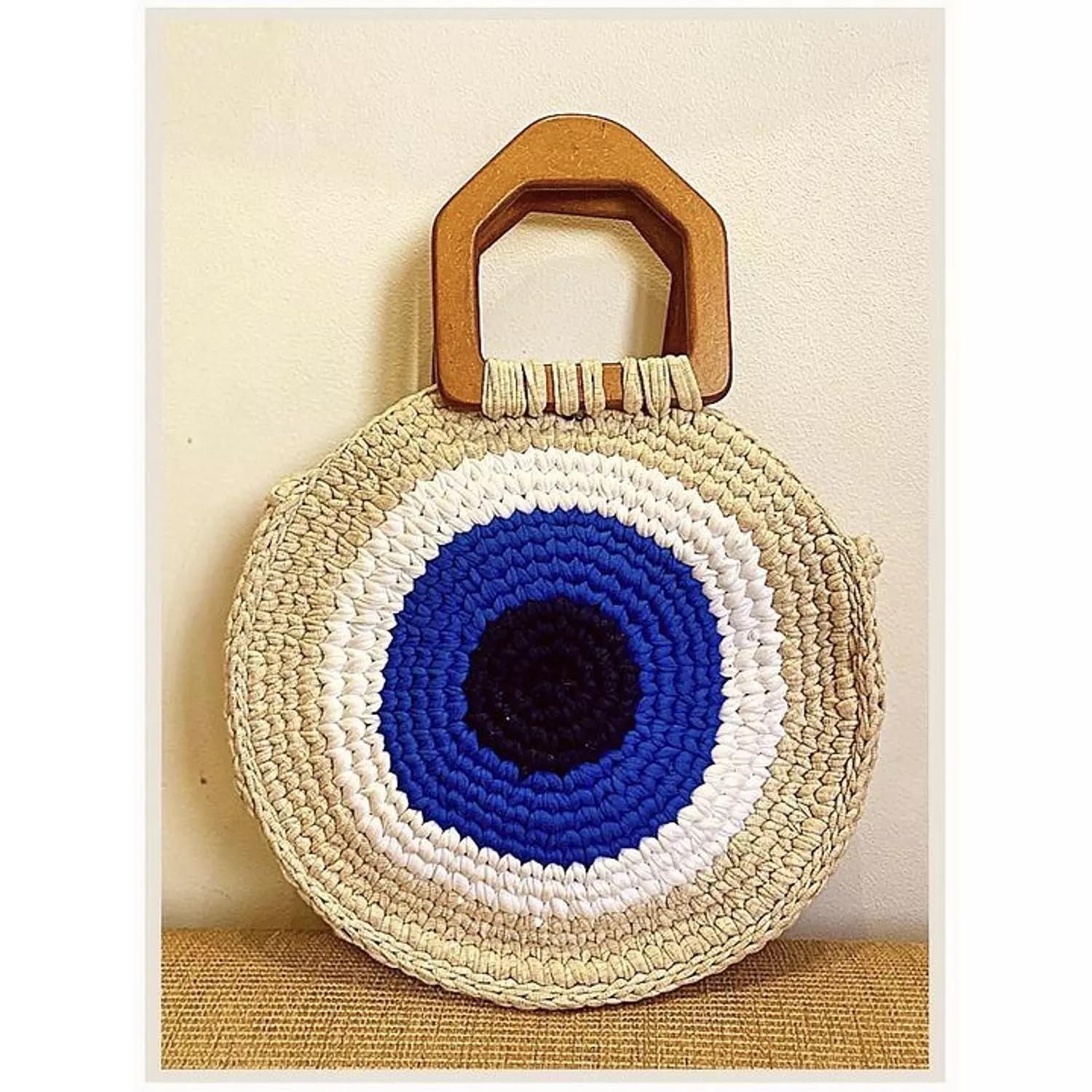 Round Turkish Eye crochet Handbag wood handles (by order) 1