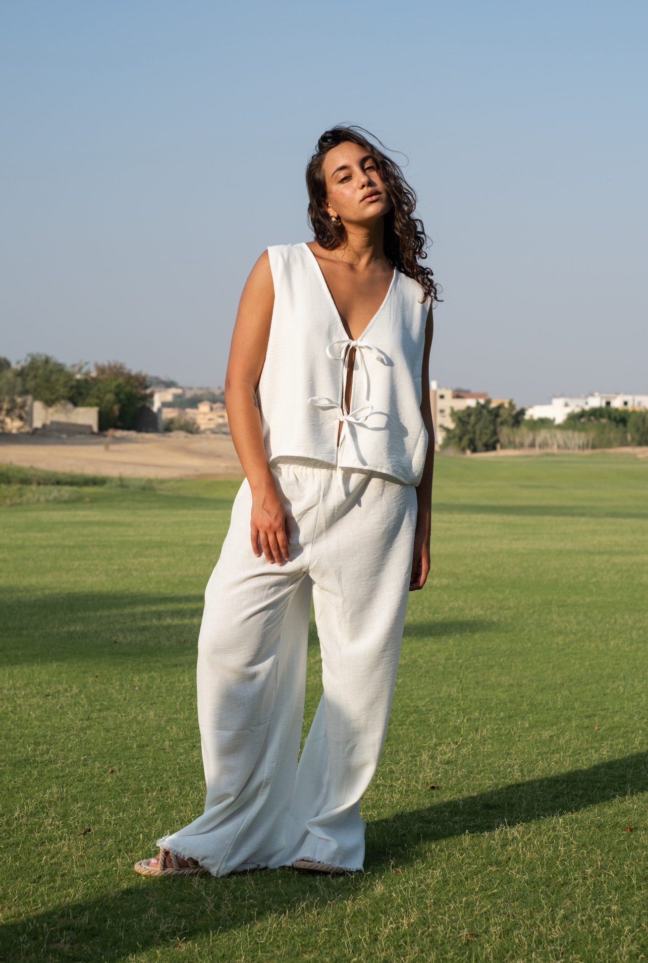 White Boho Linen Pants 