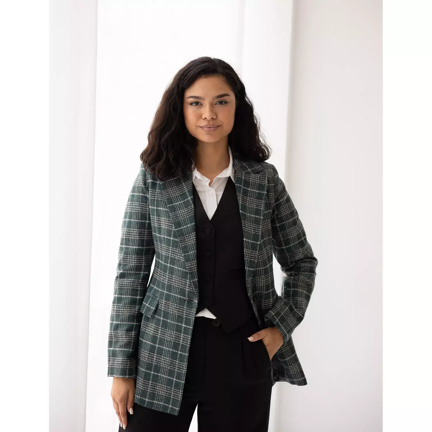 Deep jungle green plaid blazer  4