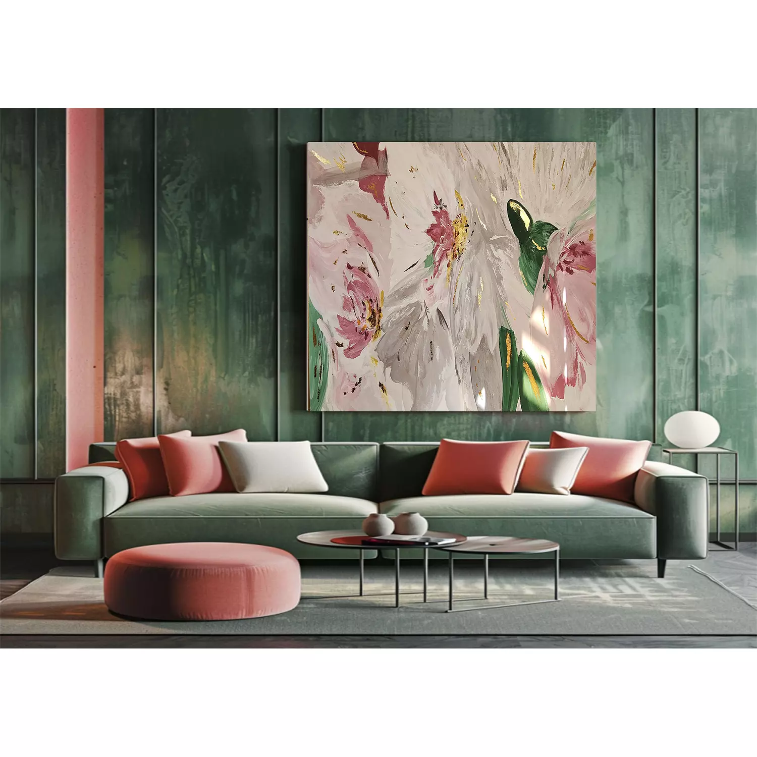 "Enchanted Blooms: Pink & Green Harmony" 100*100cm / 150*60cm hover image