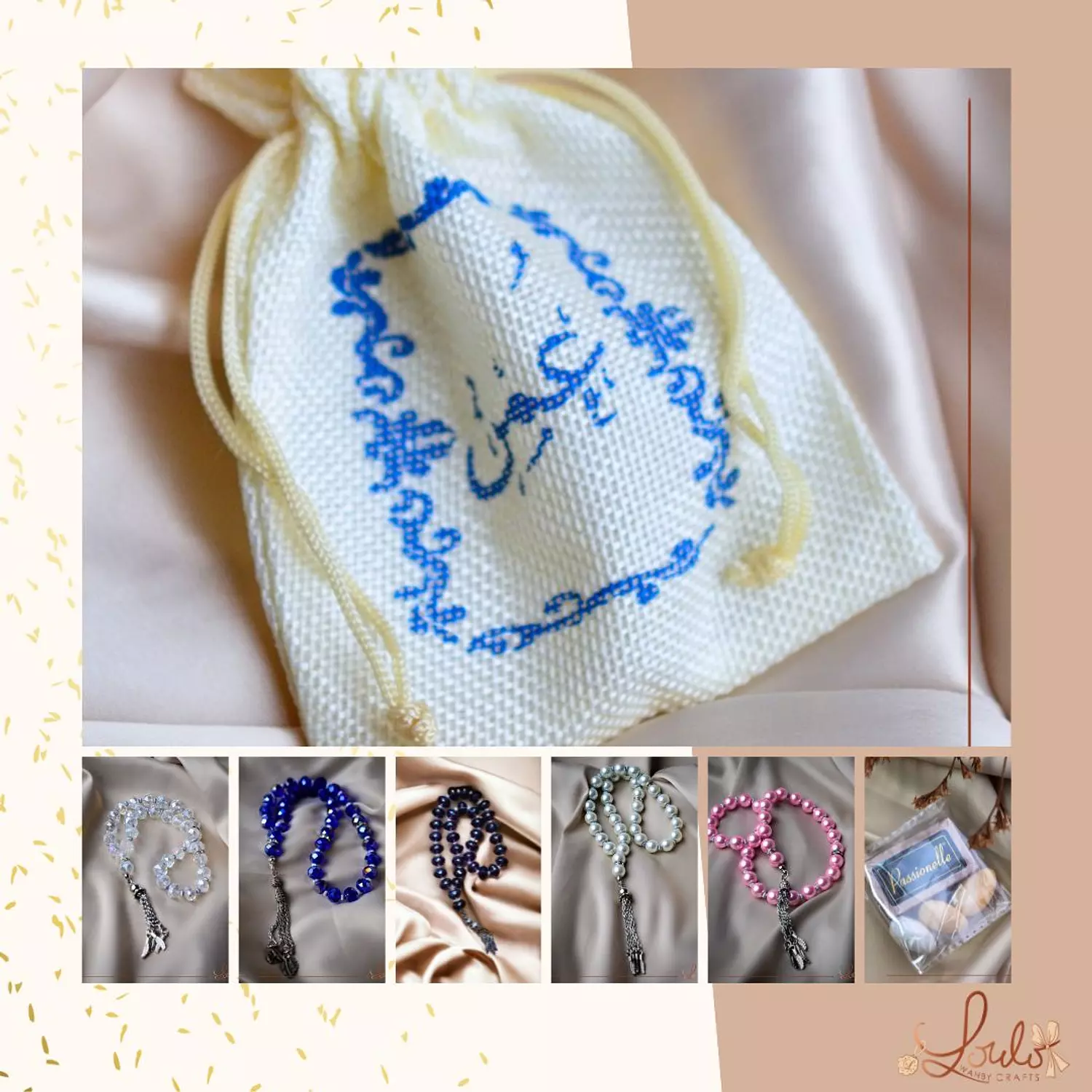 Baby Shower Silk-Screen Linen Pouches (Blue Prints) 9