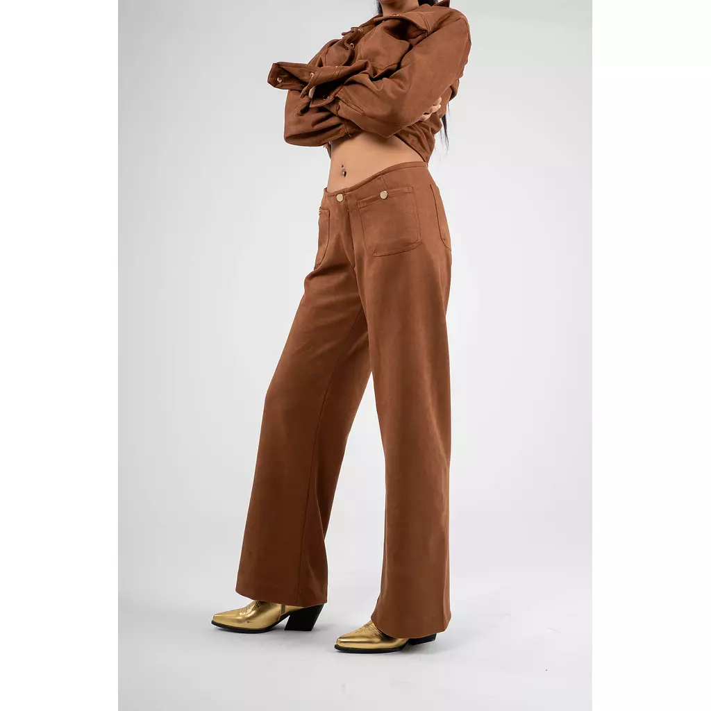 Luxe Suede Straight-Leg High-Waist Pants