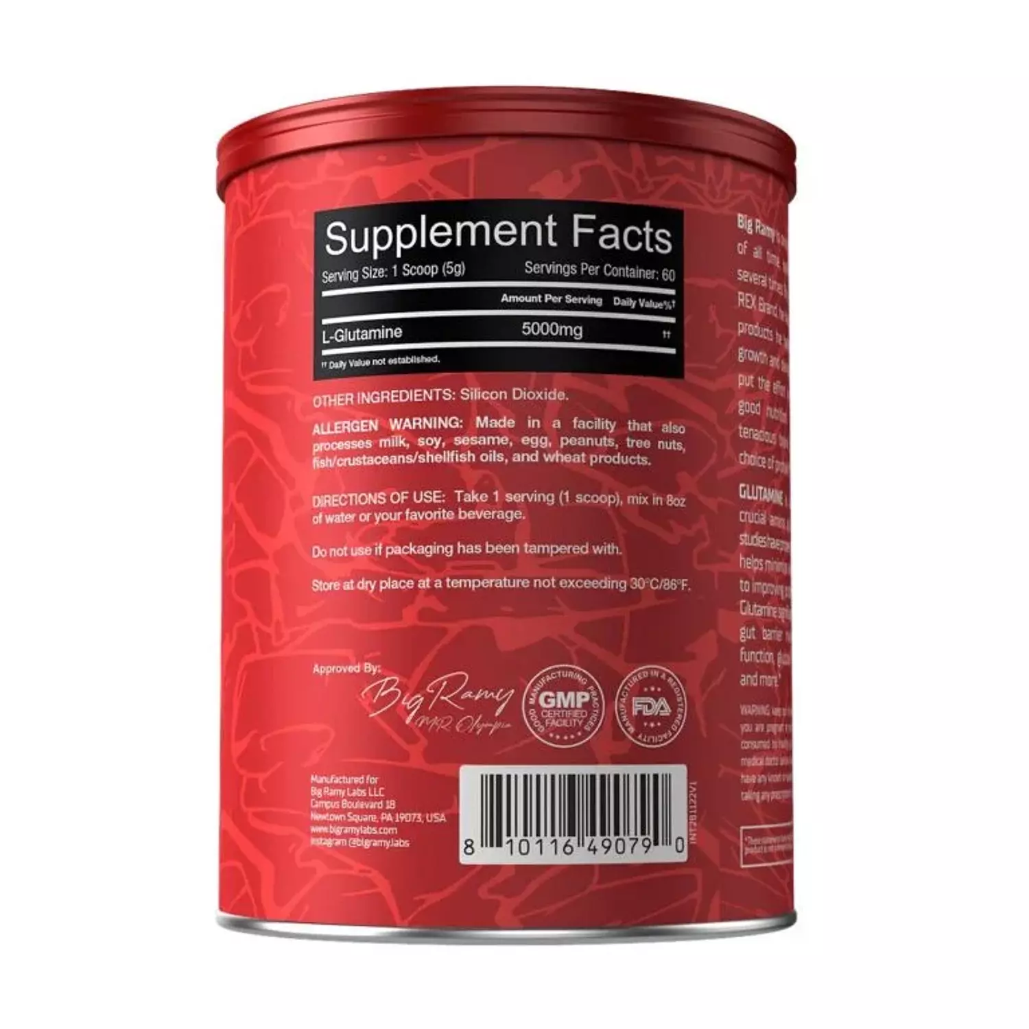 Big Ramy Labs Red Rex Glutamine 300 gm Unflavored-2nd-img