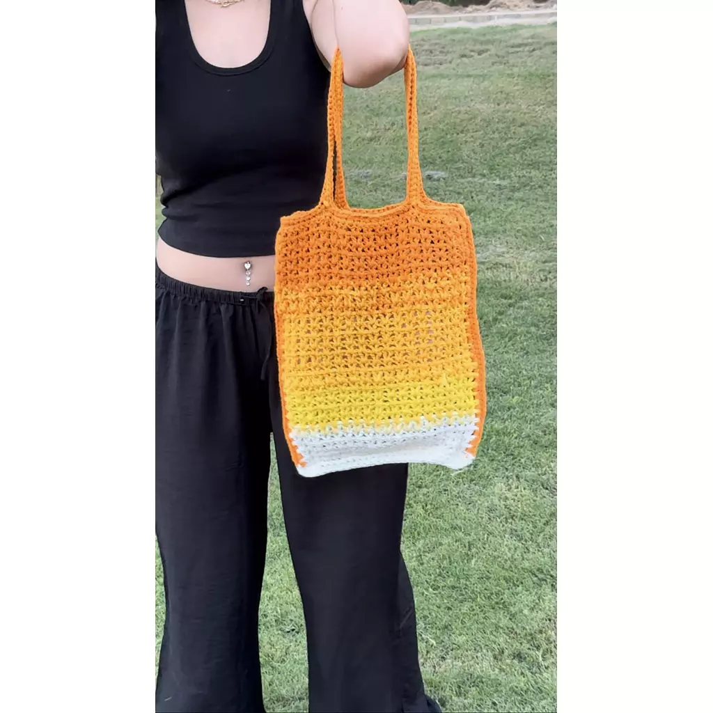 yellow X orange crochet tote bag  