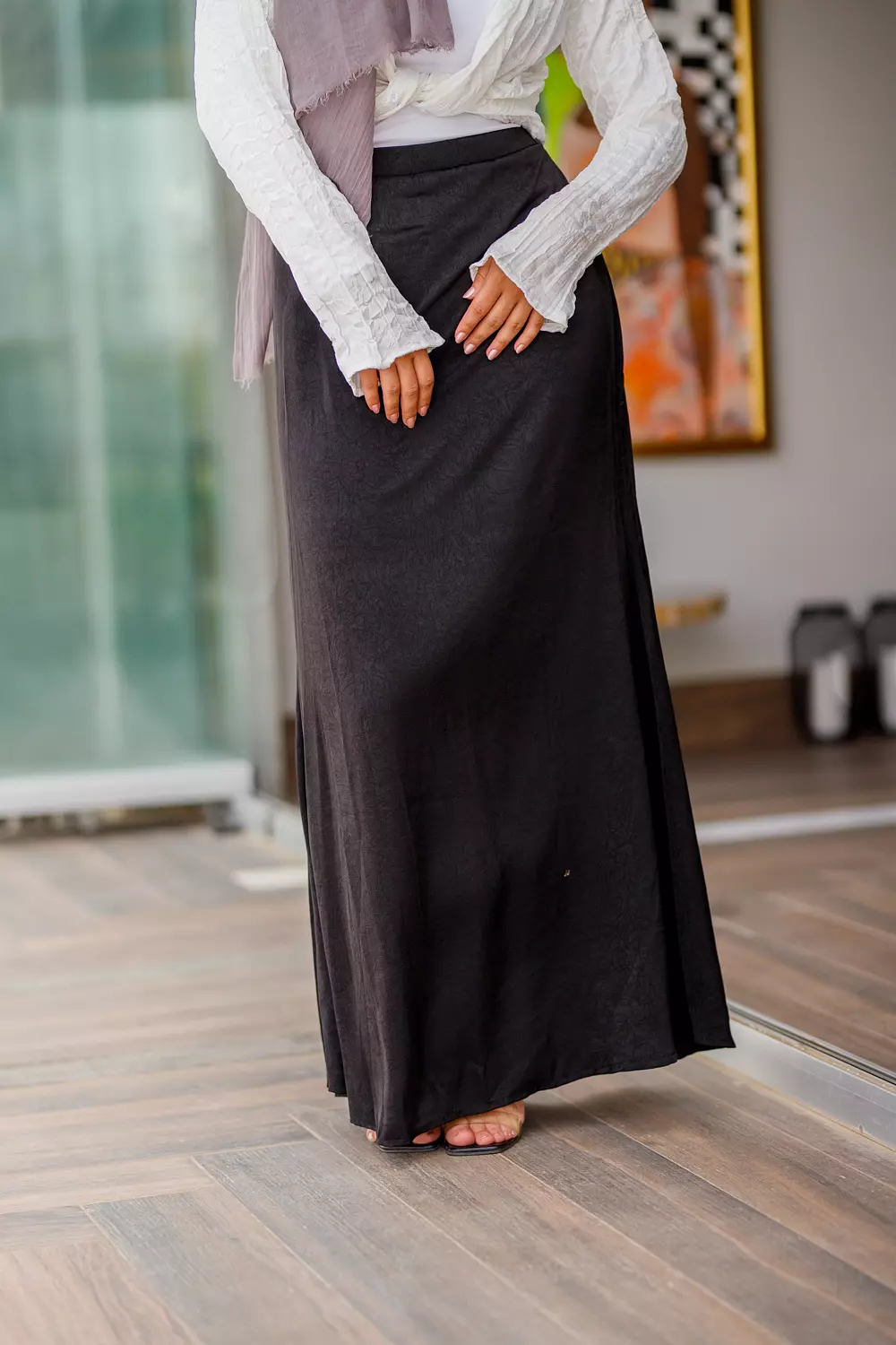 Black maxi satin skirt 2