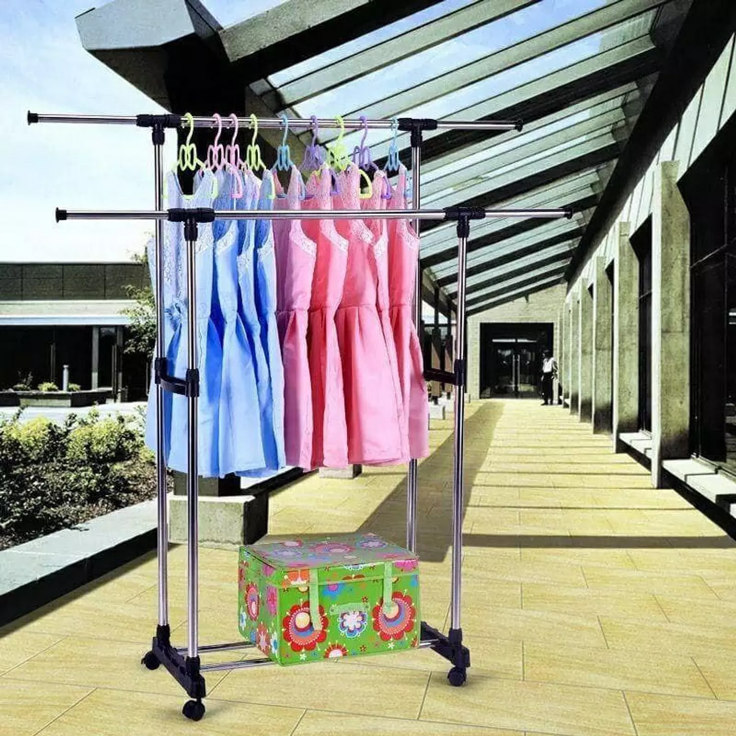 Clothes portable Rack Hanger Extendable Rolling Double pole 5