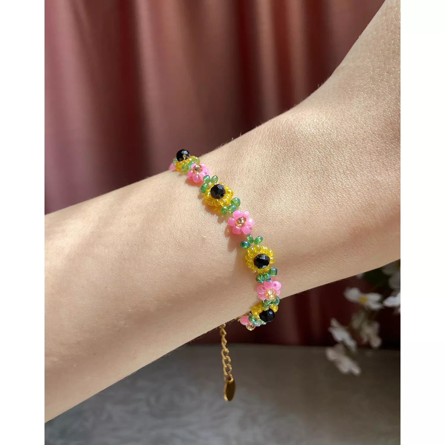 Sunflowers with pink flowers bracelet  2