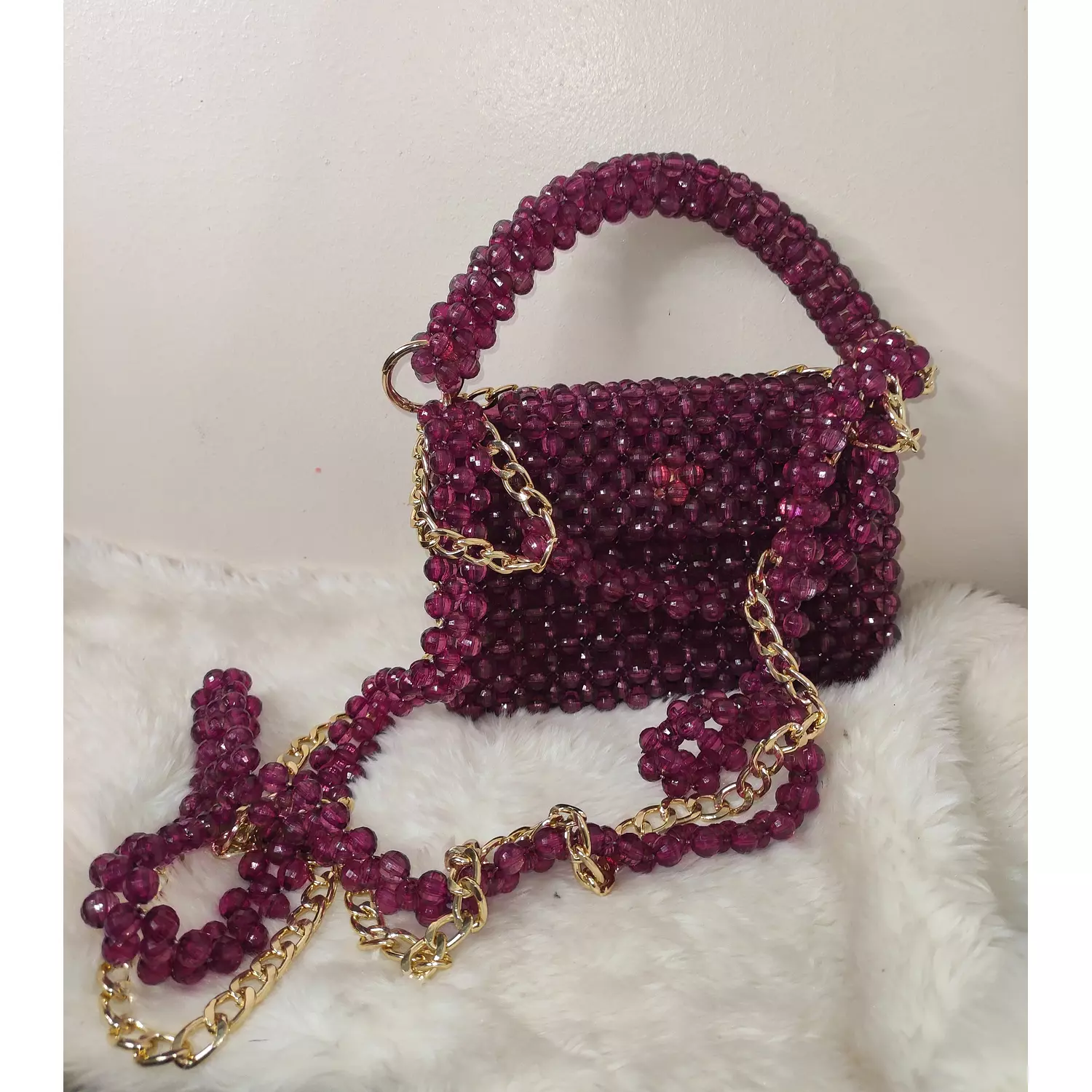 Maroon beaded bag  2