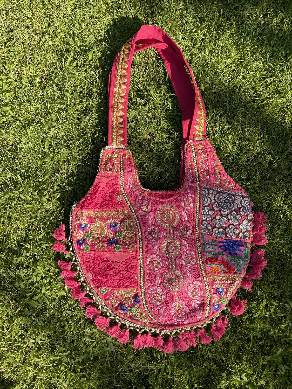 Circular indian boho bag - Fuschia Double face -2nd-img