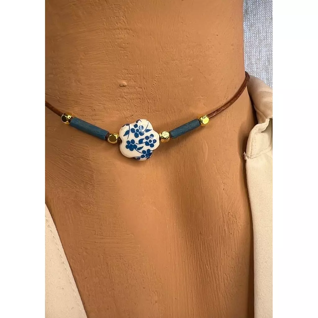Delicate Ceramic with genuine leather Choker Necklace