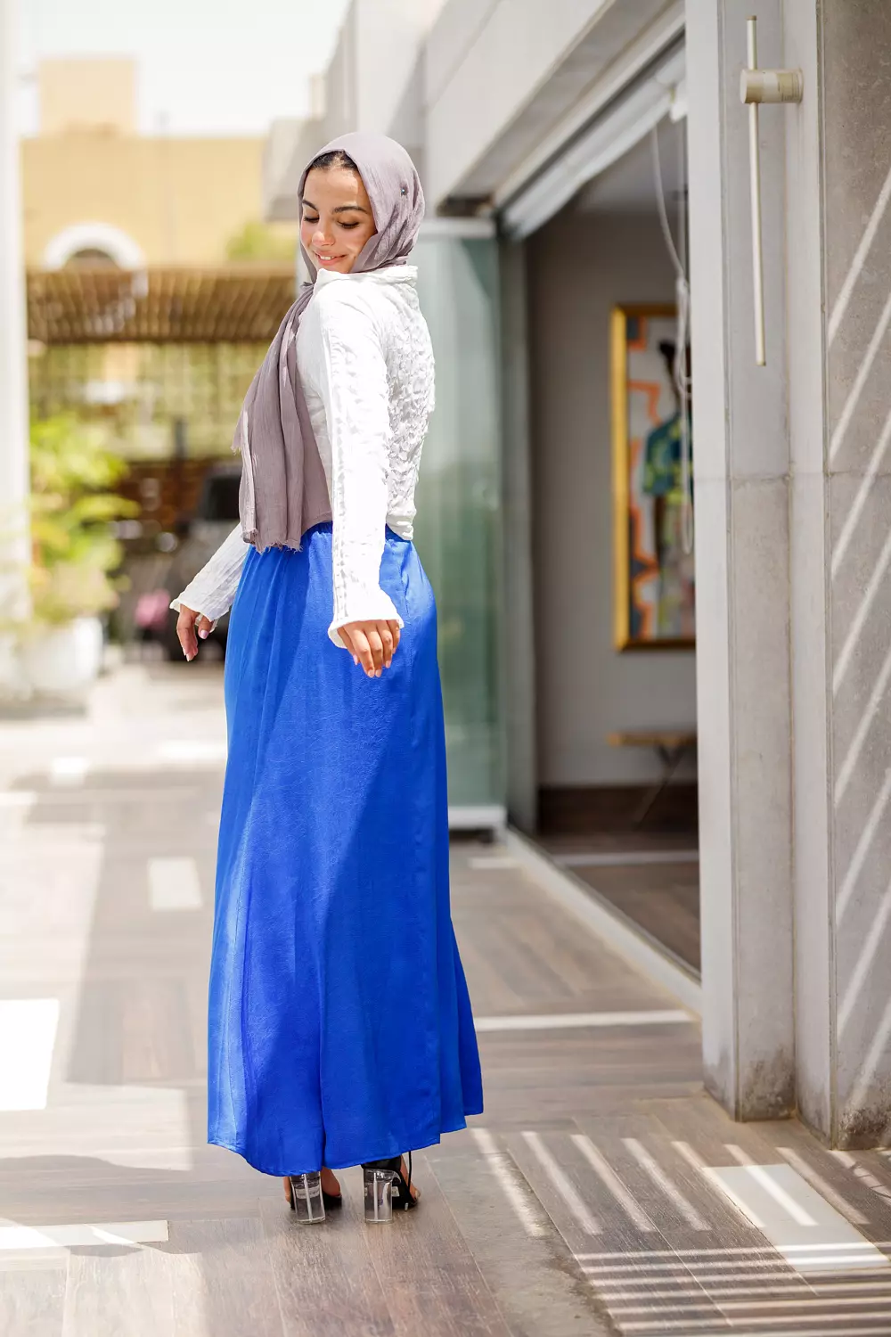 Royal blue satin maxi skirt  2