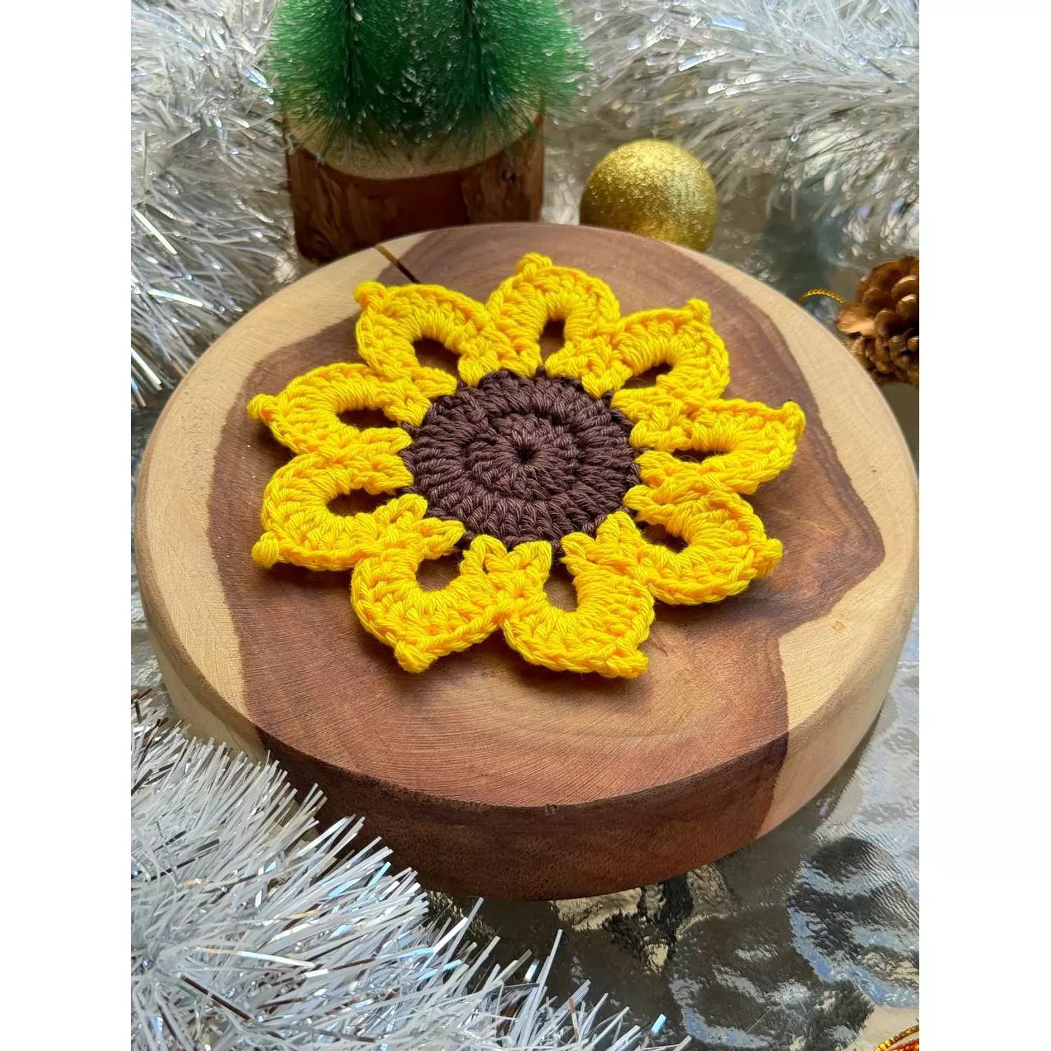 Sunflower crochet coaster hover image