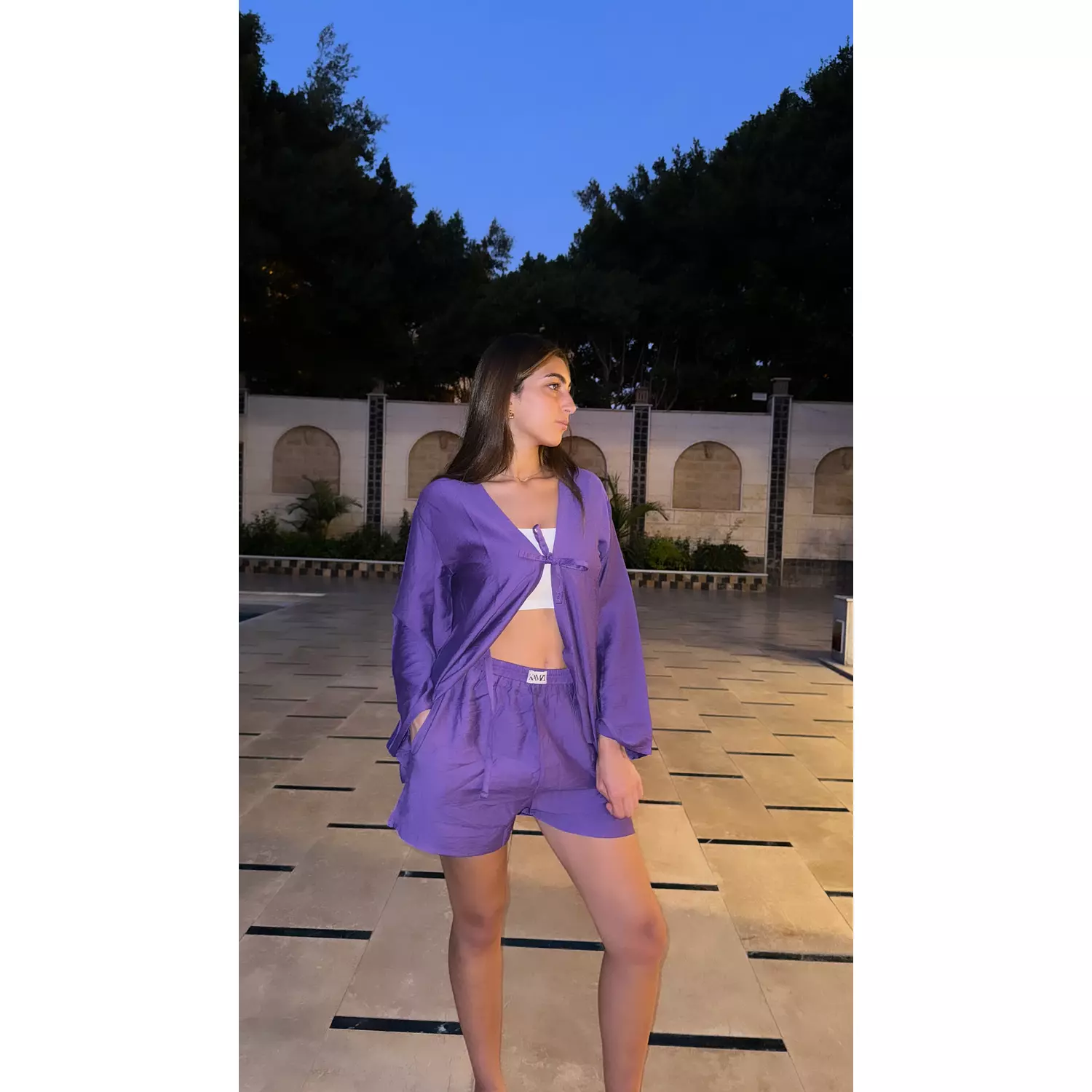 Violet linen shorts    hover image