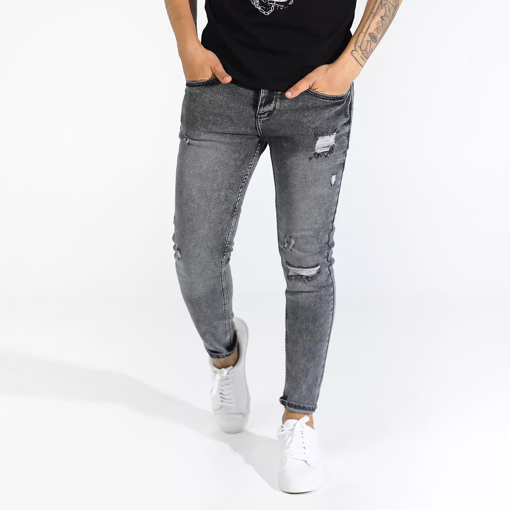  Dark Grey Ripped Jeans Slim Fit