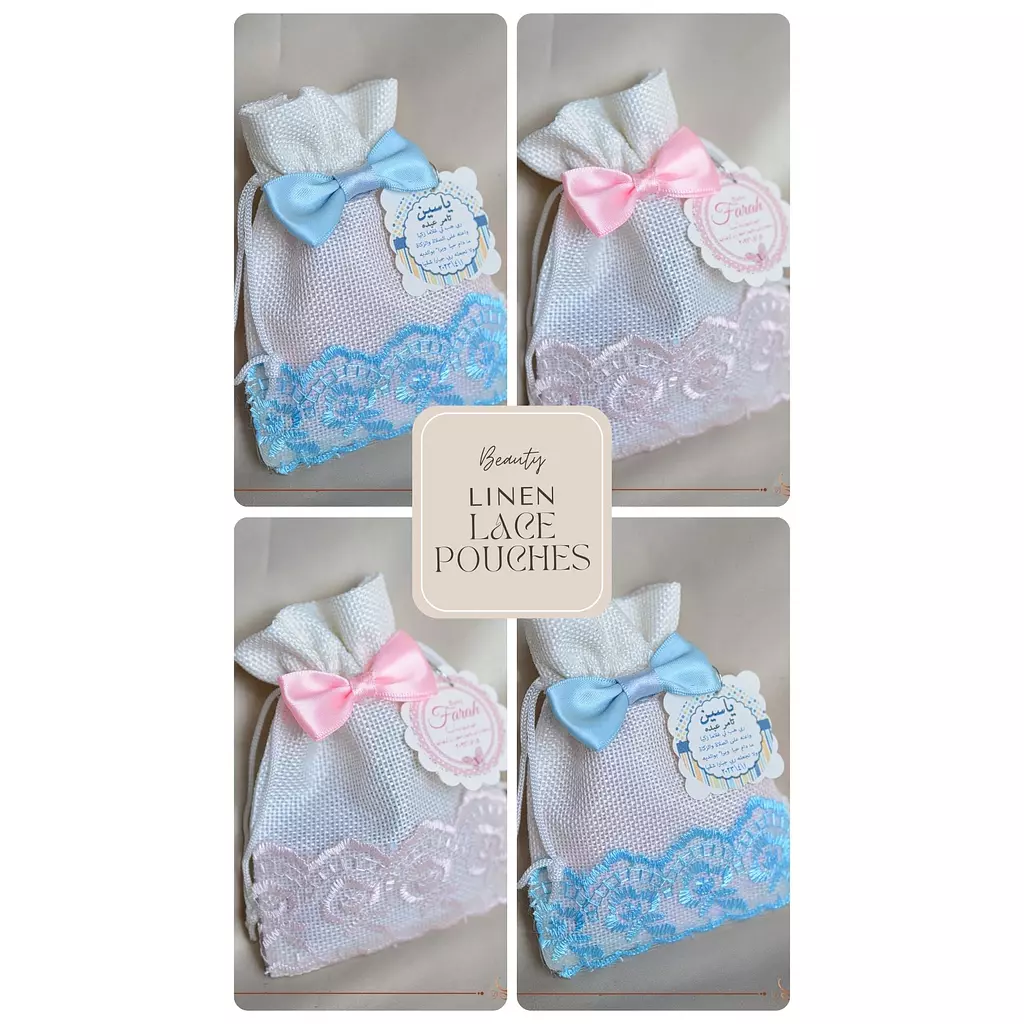 Baby Shower Linen Lace Pouch 