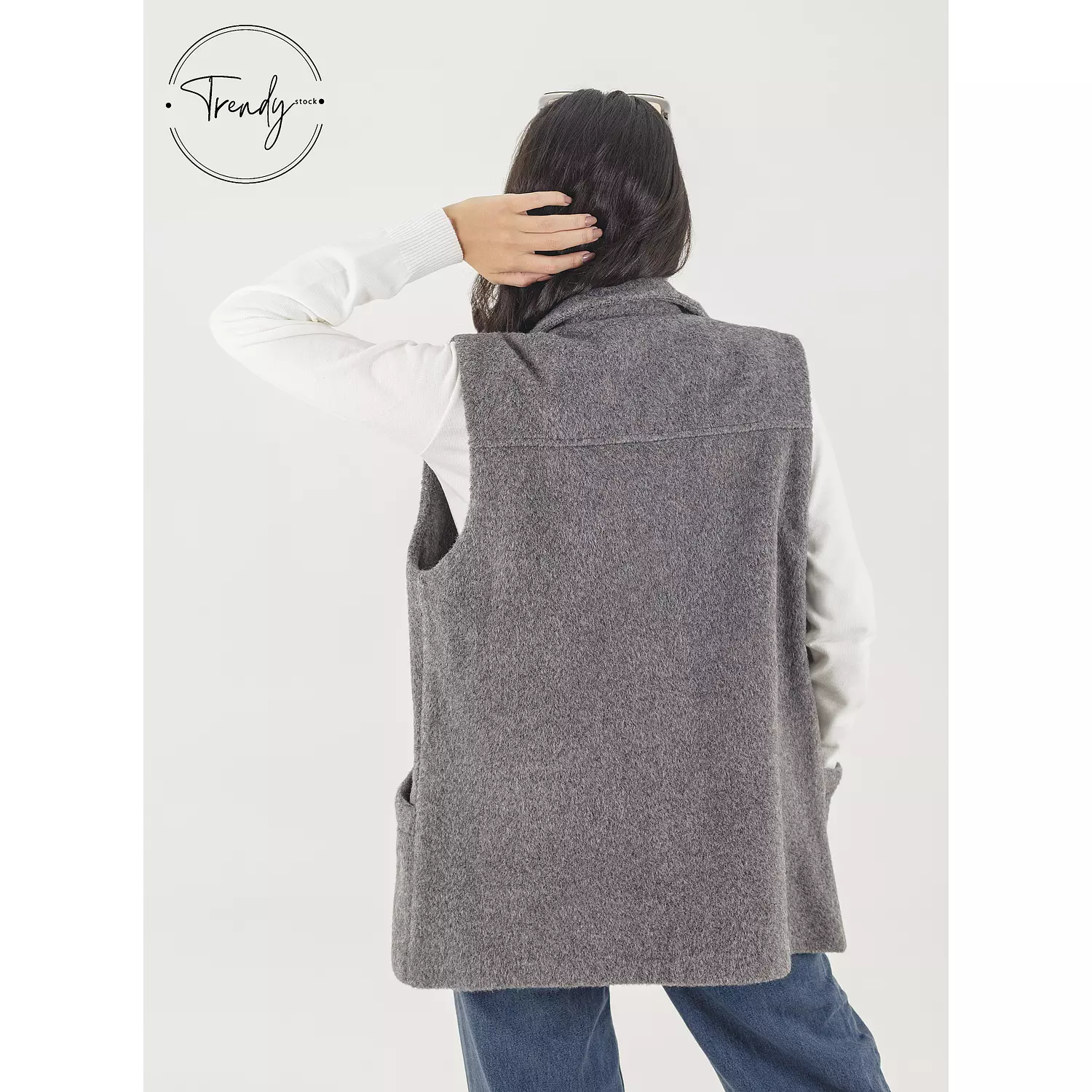 Wool Cut Pocket Long Grey Vest 2