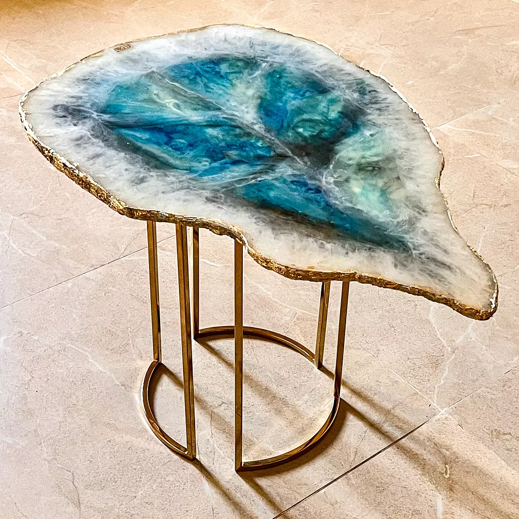 Turquoise & white agate side table