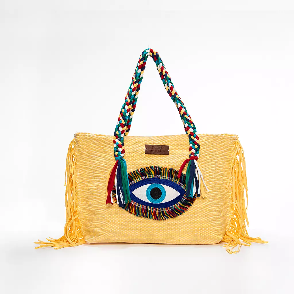 Yellow Tote Bag with Evil Eye Badge