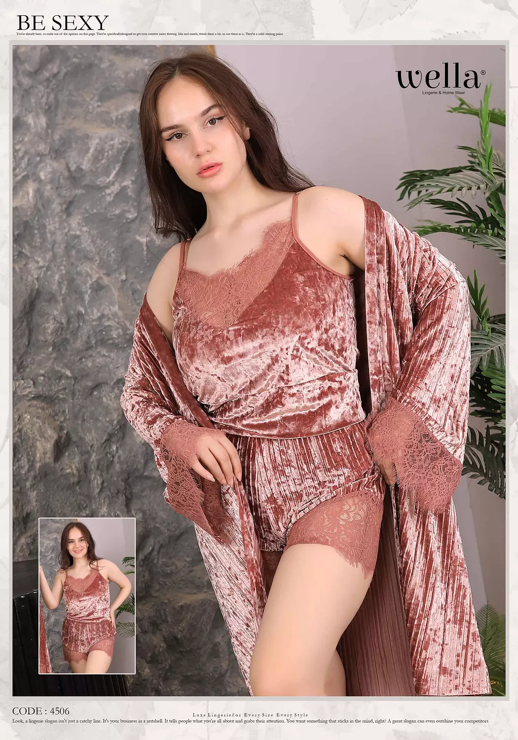 Luxurious 3-piece velvet pajama set in indianred hover image