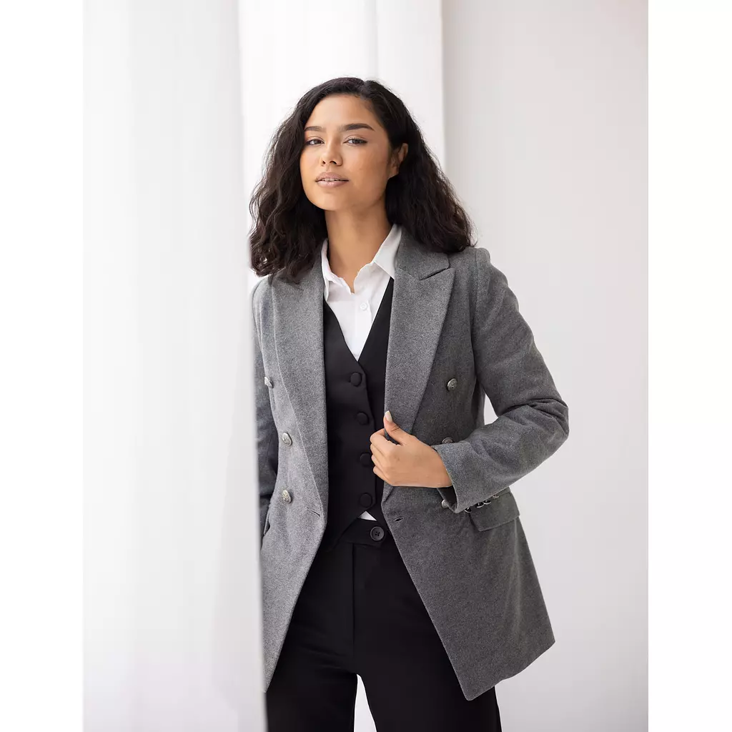 Iron gray tweed wool double breasted blazer 