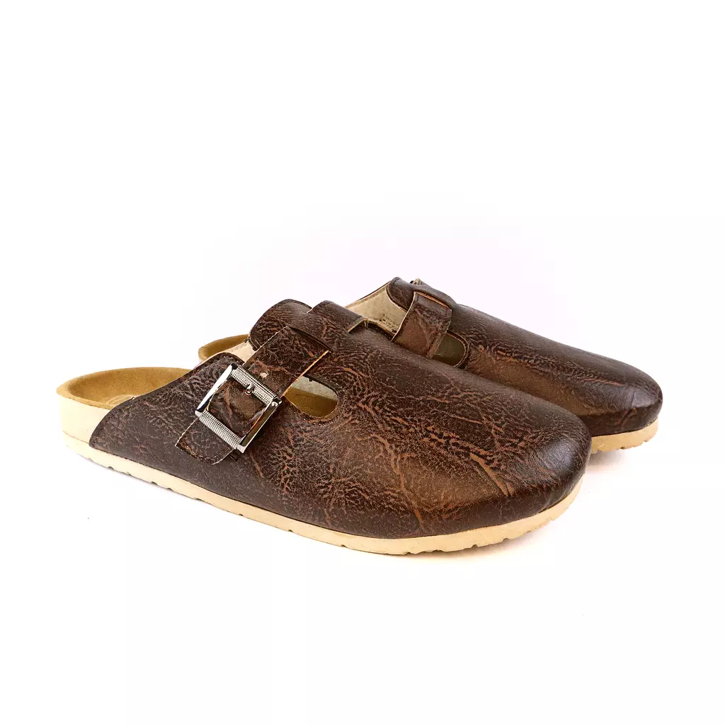 Leather Clogs - Brown plaid