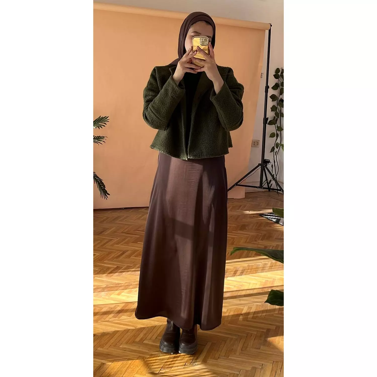 A-line brown Satin Skirt - new addition  chocolate  1