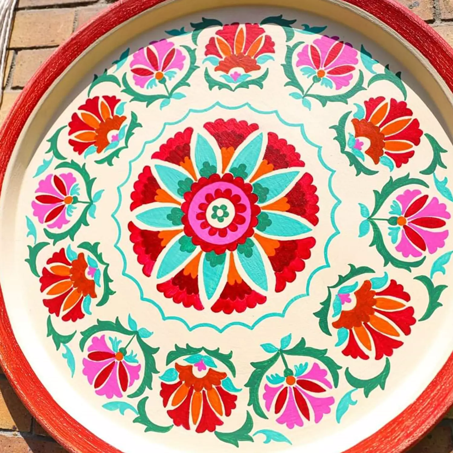 Tray metal large - flower red 1