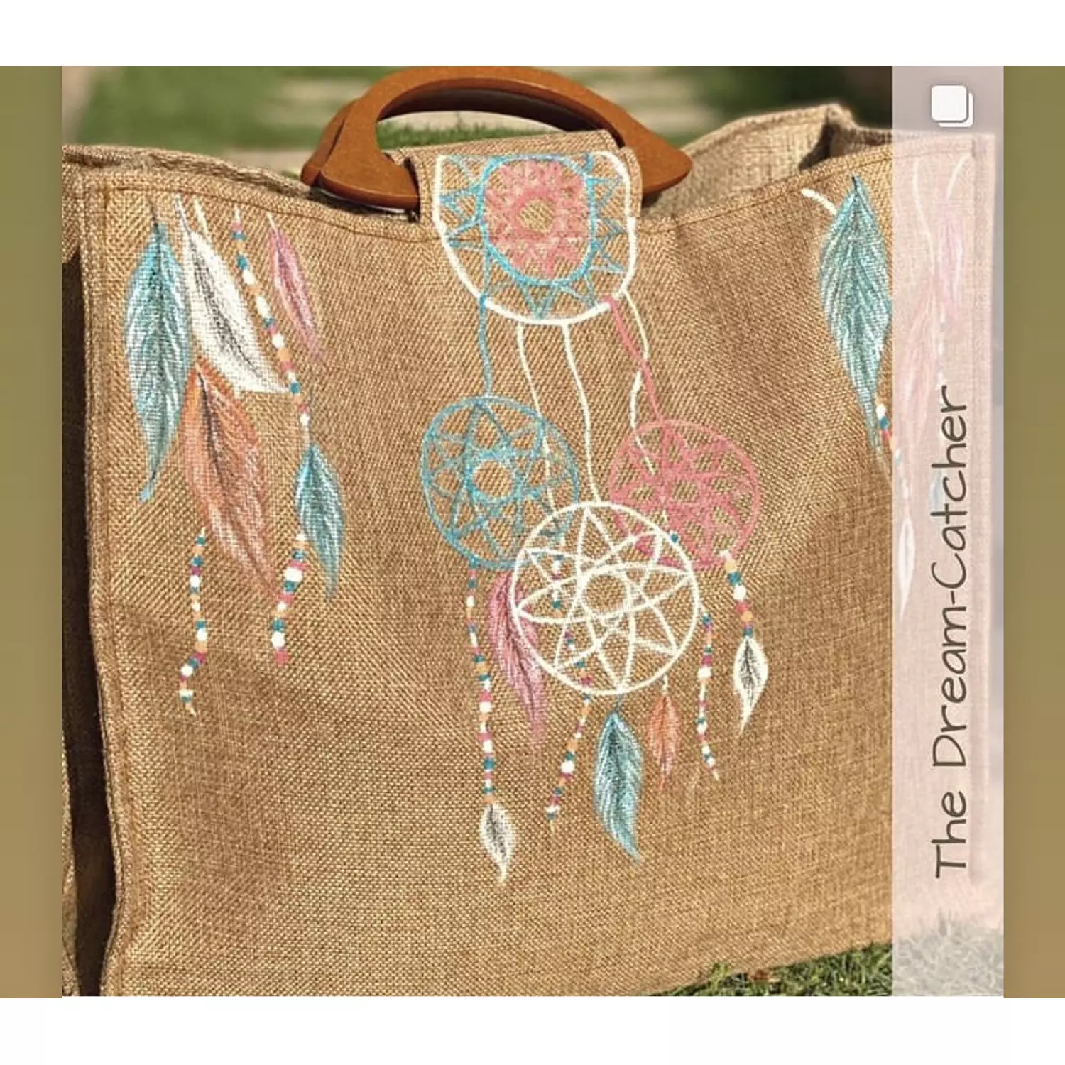 Dream-Catcher Hand-Painted Burlap Tote by Order 2