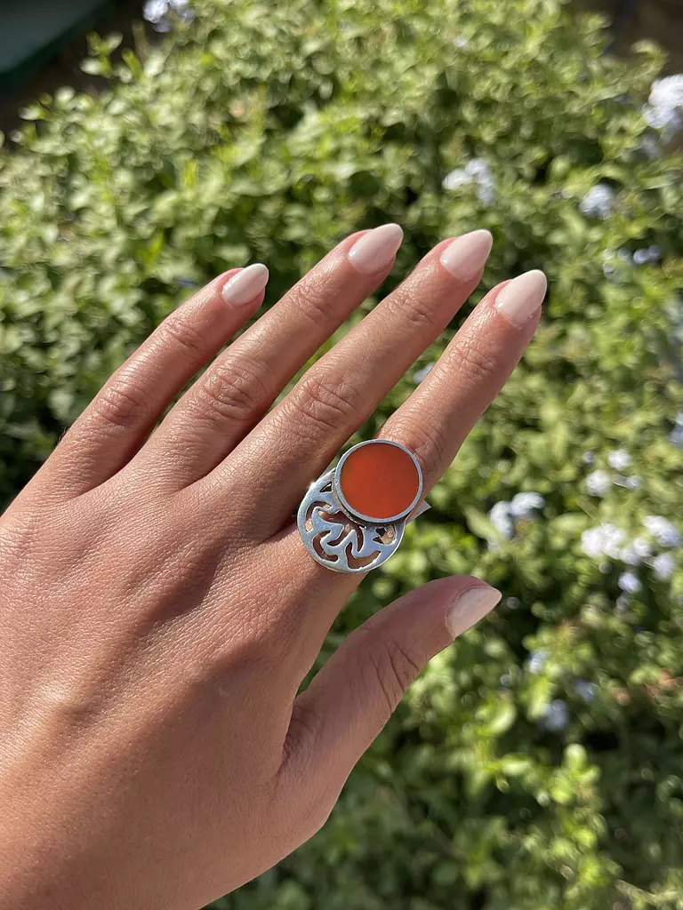 Round agate stone silver ring free size