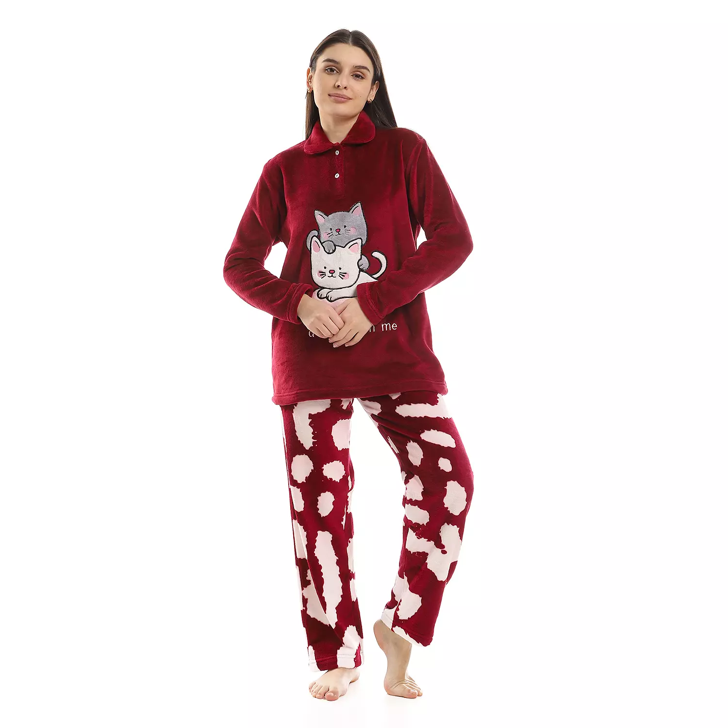 Shorto Women Cats Fleece Pj -Maroon 0