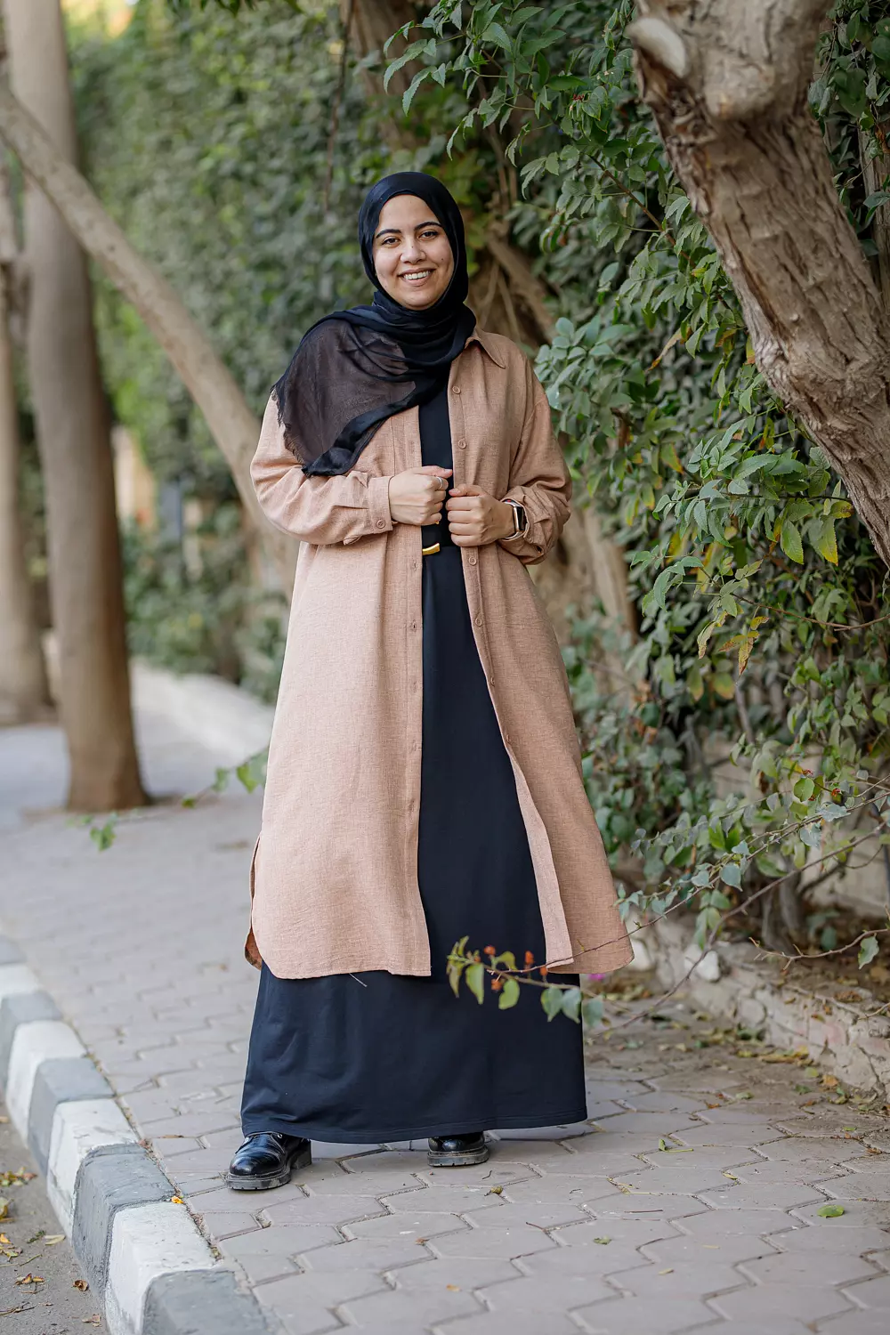 Light Beige Brown Linen Shirt Dress 1