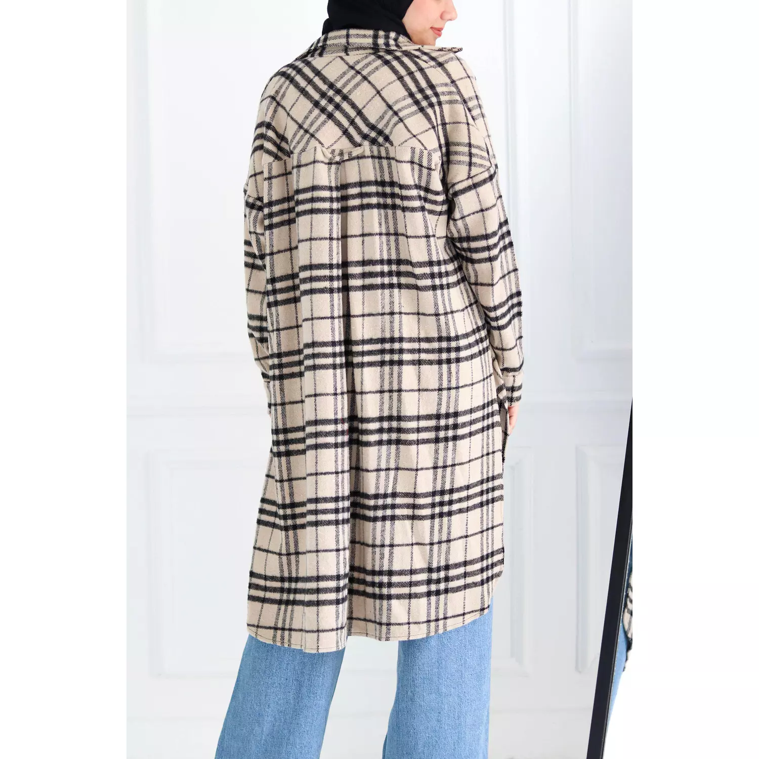 Beige Checkered Oversize Shirt 7