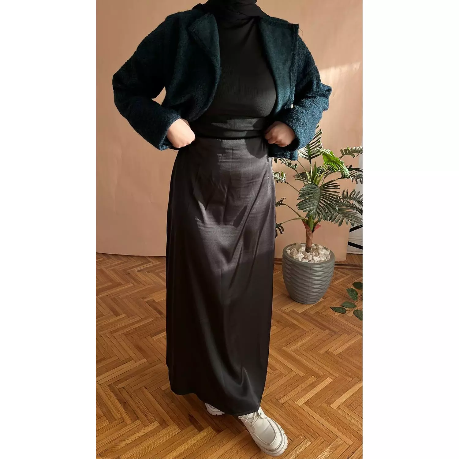 A-line Black Satin Skirt - new addition  hover image