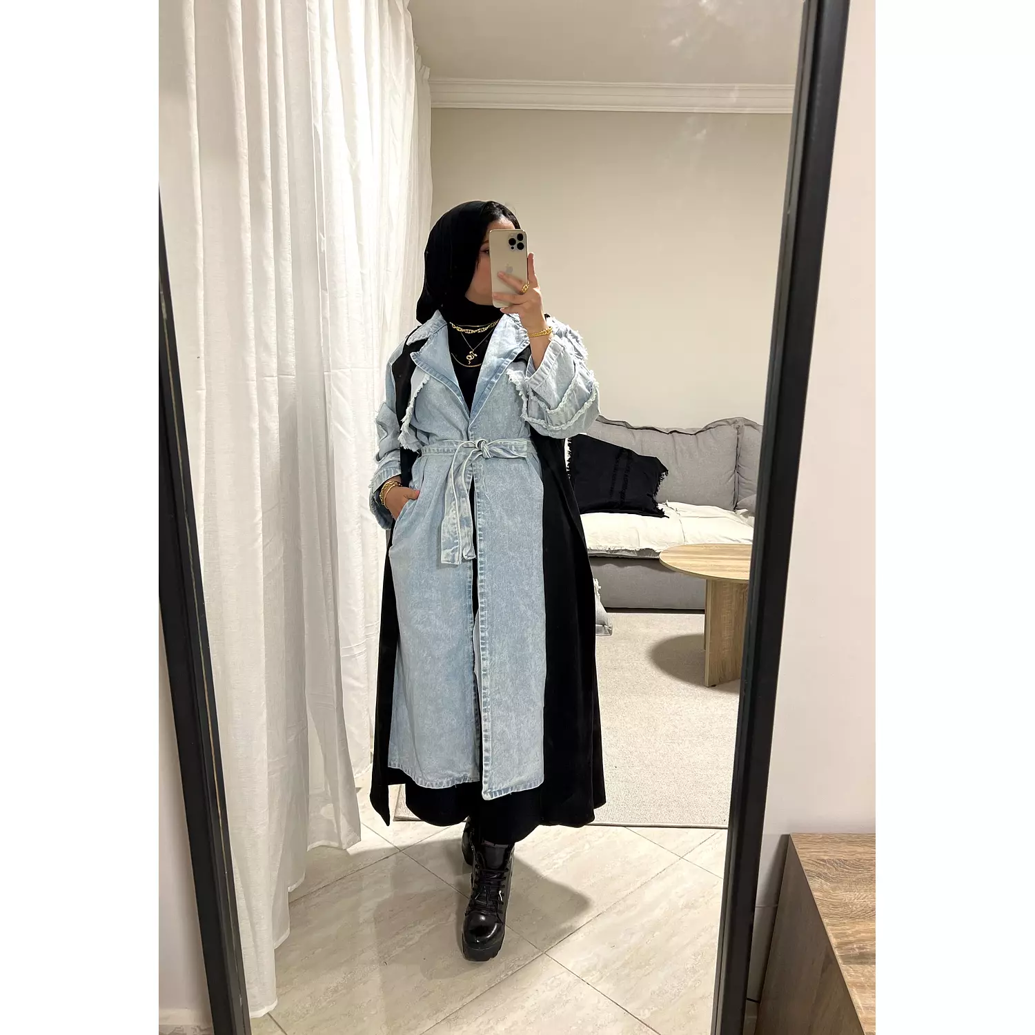 Trench coat jeans and vest hover image