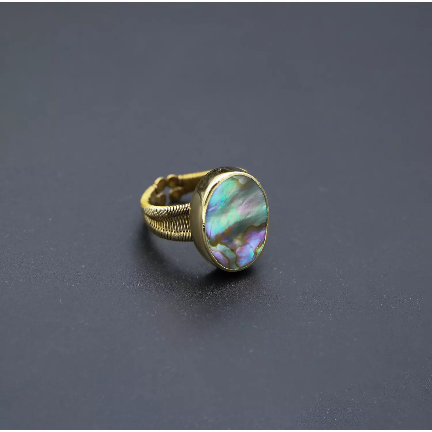 Handmade brass ring with abalone shell. hover image