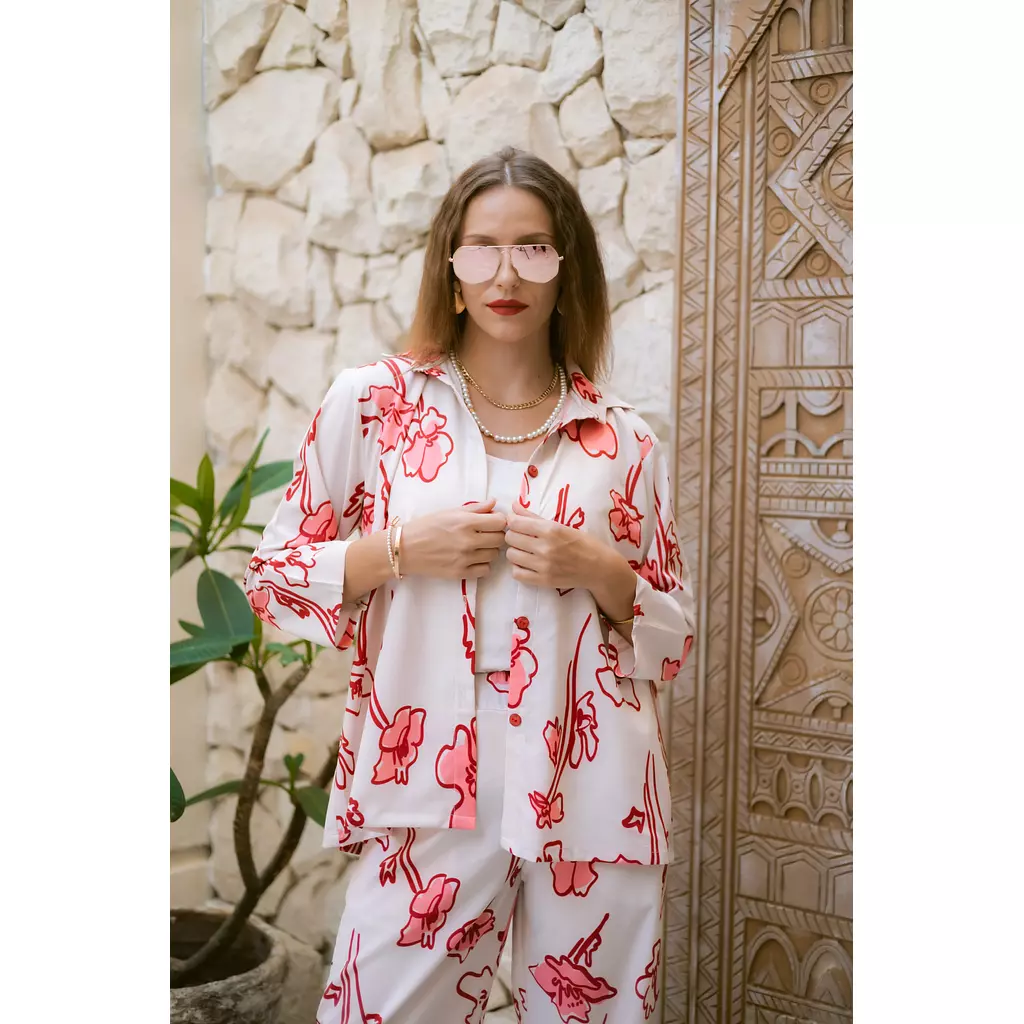 Floral red x white shirt