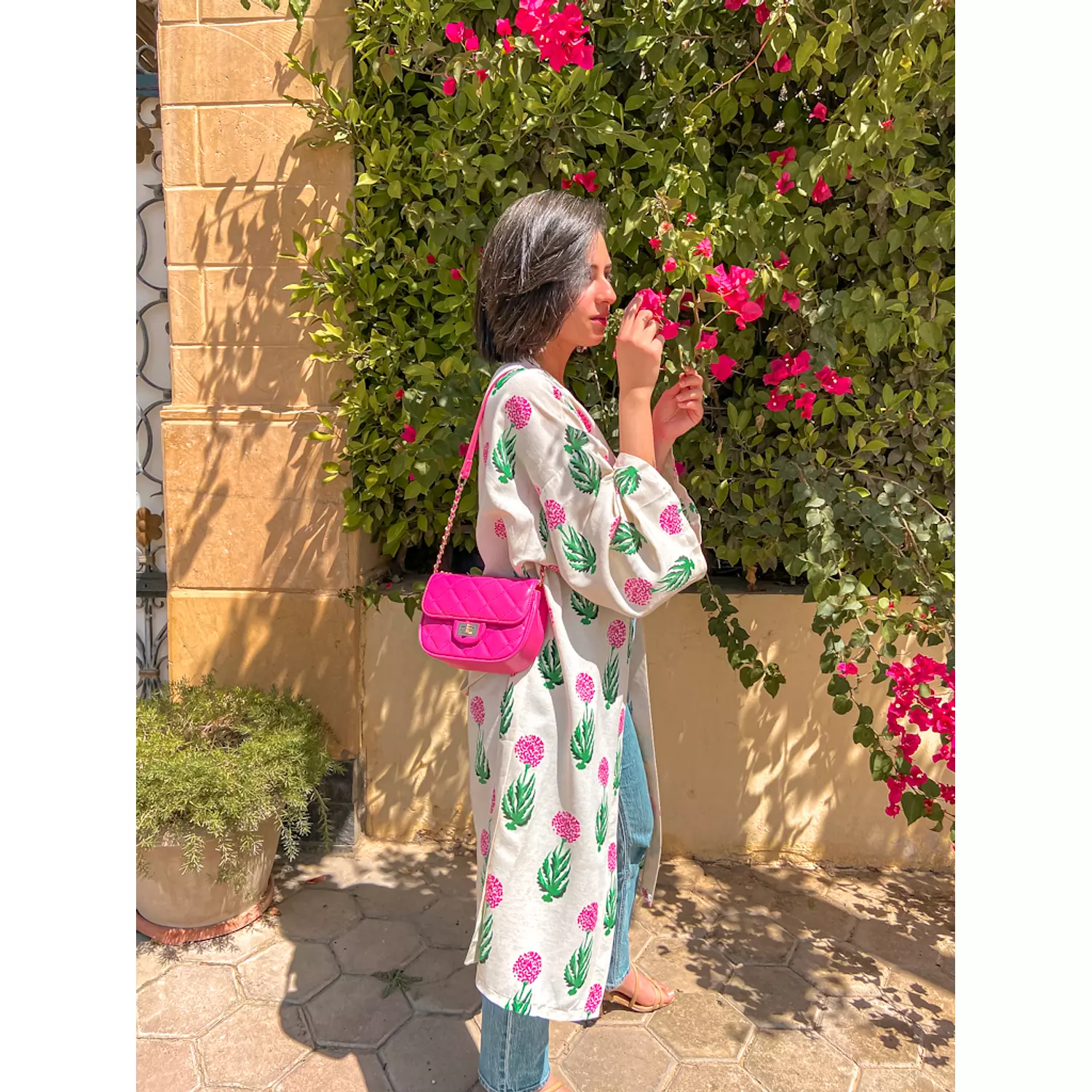 Linen Fuchsia Marigold Kimono  4