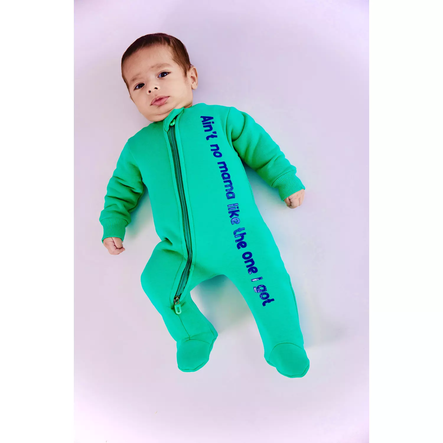 Premium Fleeced Winter Double Zipper "Ain't no mama" Footie - Green Jellybean hover image