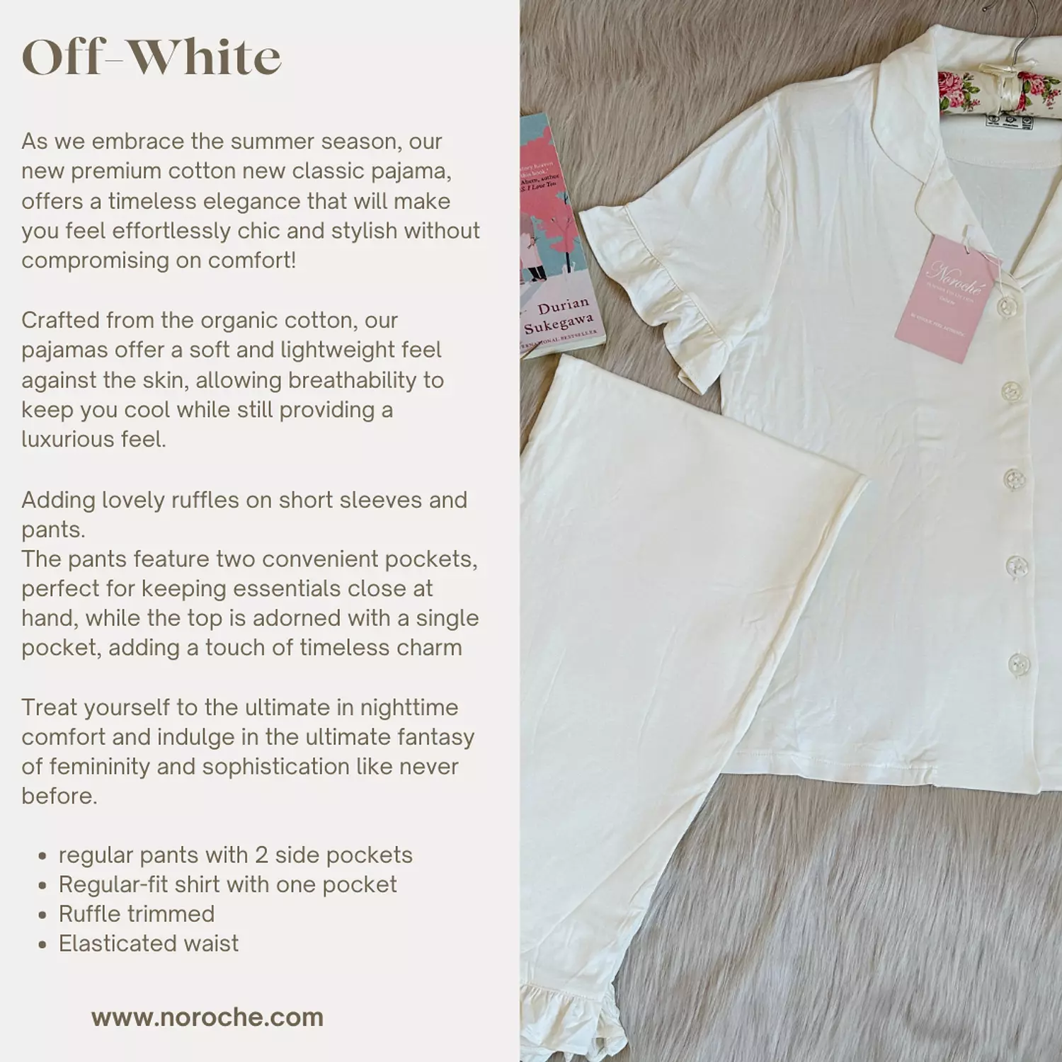 Off-White Ruffled Cotton Pajamas 1