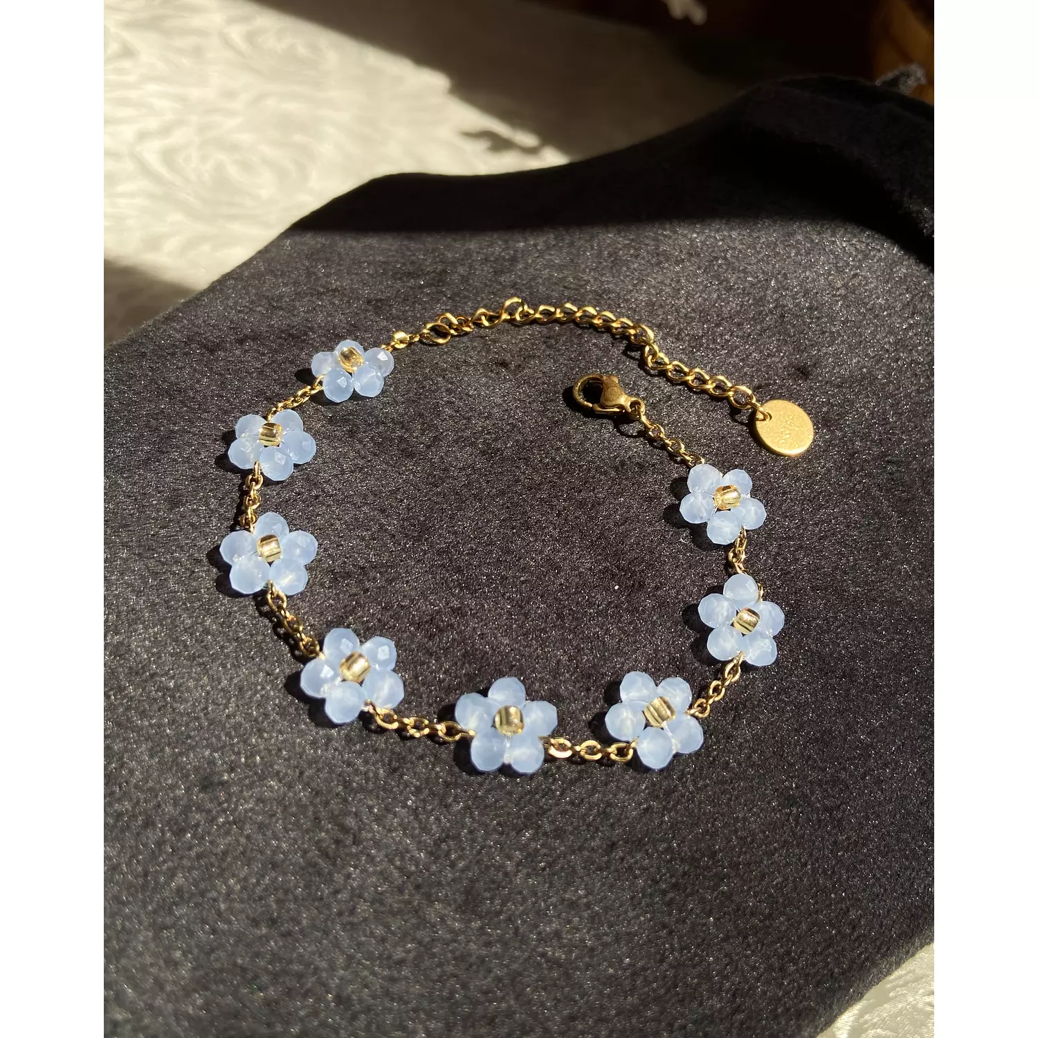 Baby blue crystal flowers with stainless steel ✨ hover image