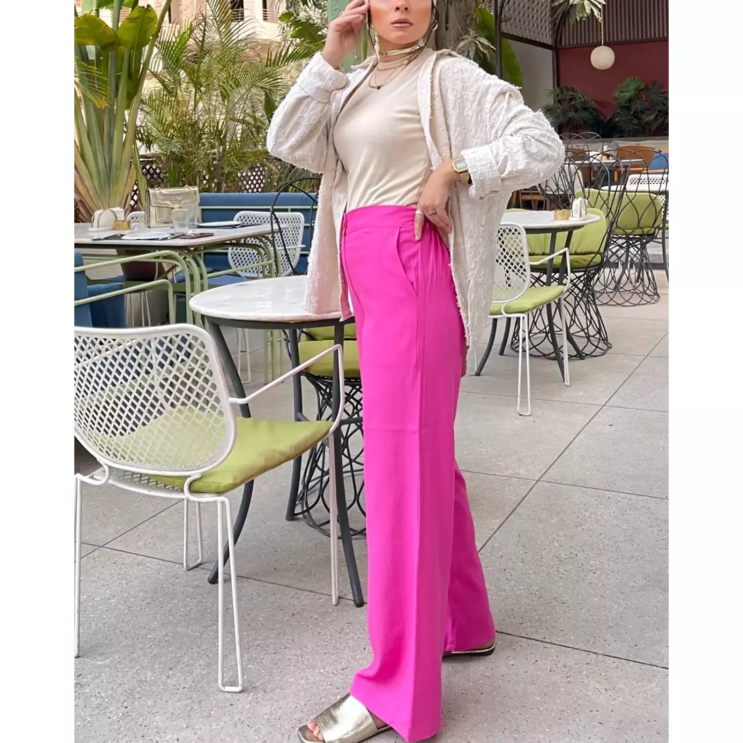 Hot pink linen pants 1