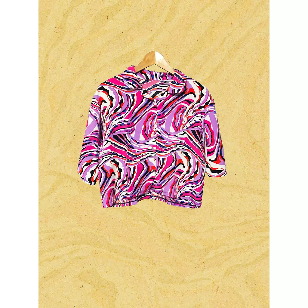 Pink Patterned Cropped Viscose Shirt