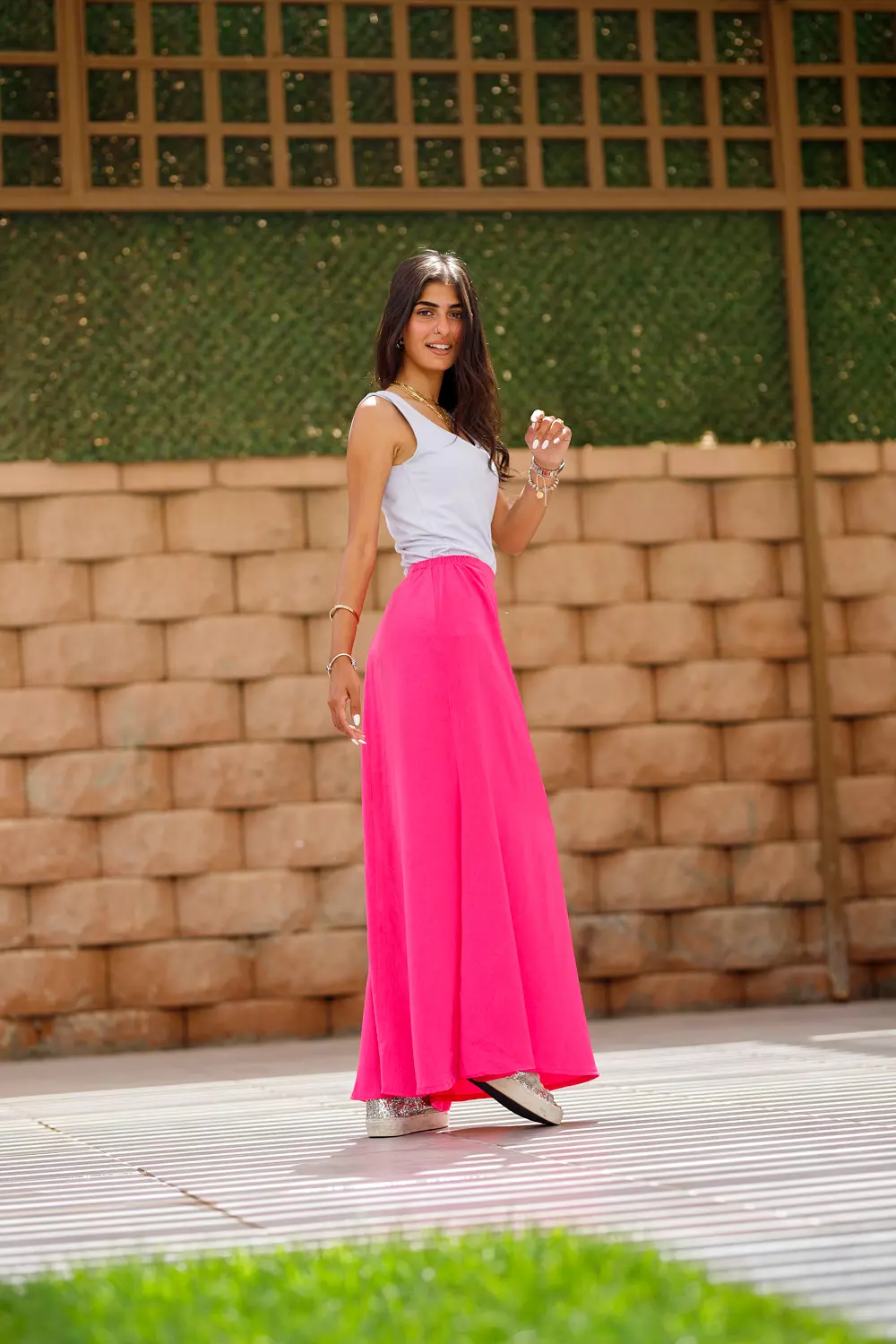 Pink maxi satin skirt  2