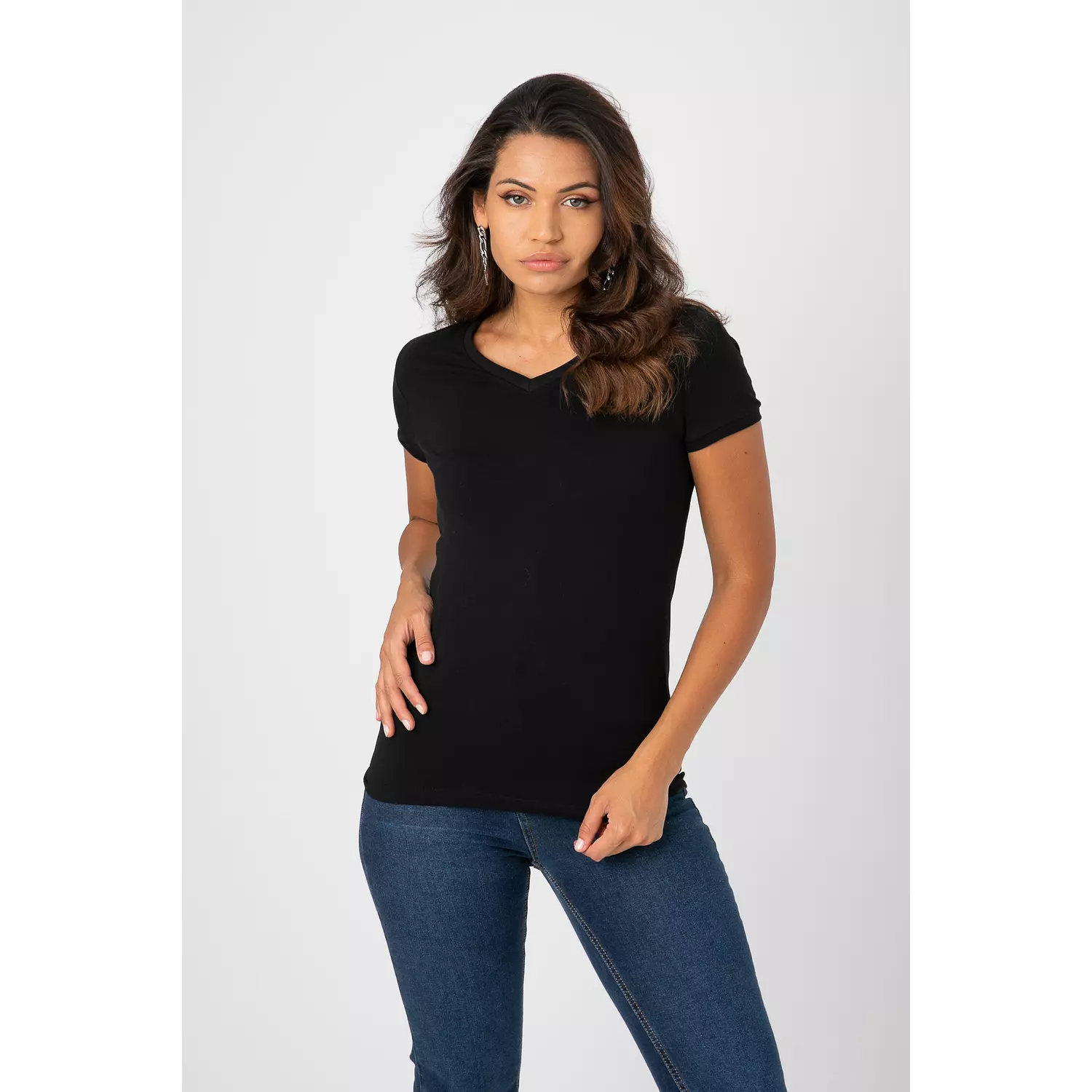 V-NECK TOP WITH SHORT SLEEVE hover image