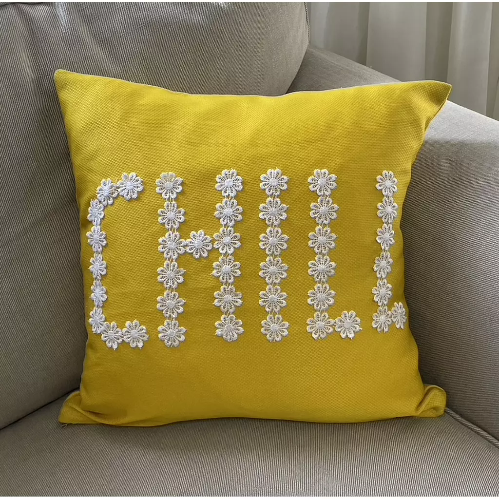 CHILL flowers embroidered throw pillow 