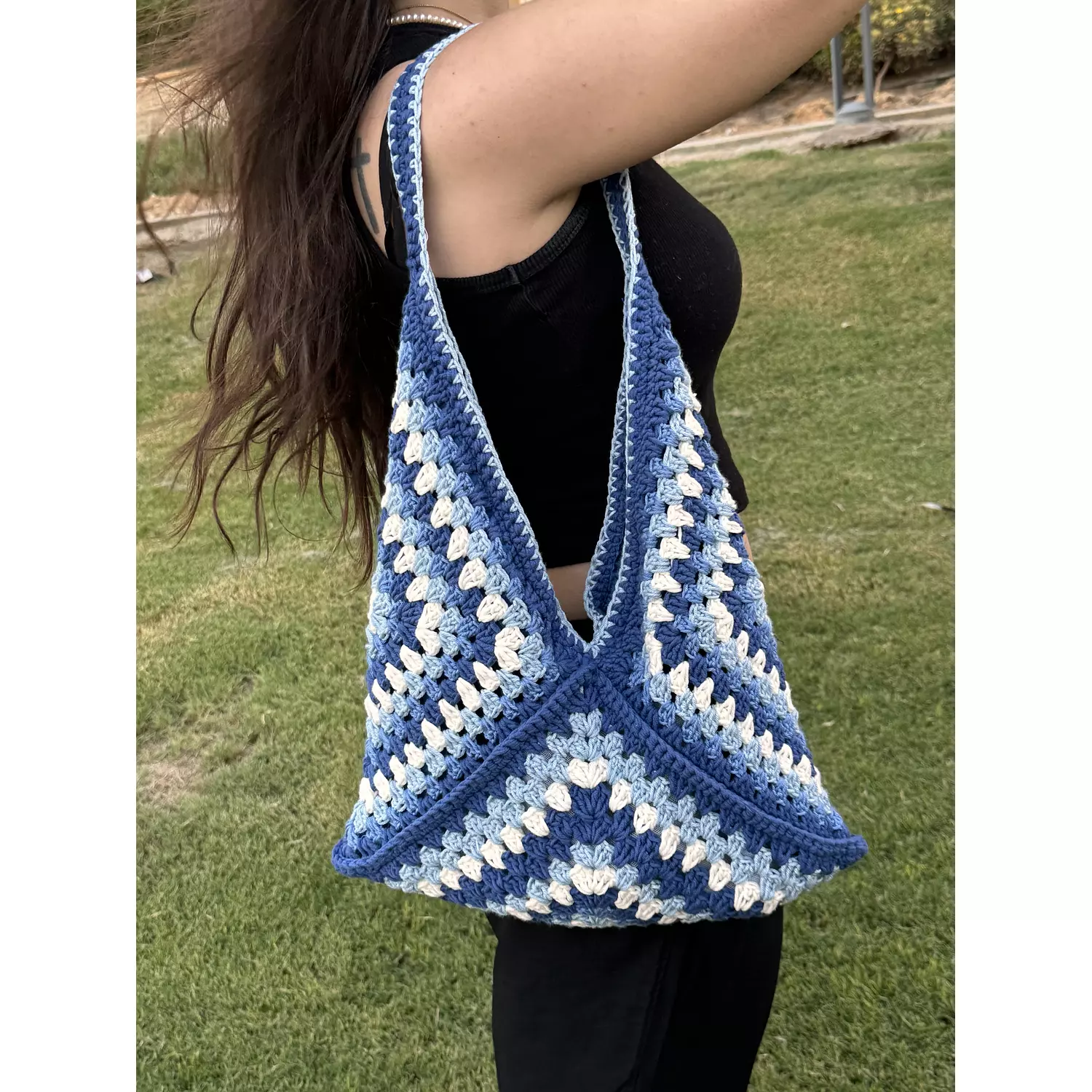 Royal Blue granny square crochet tote bag  1