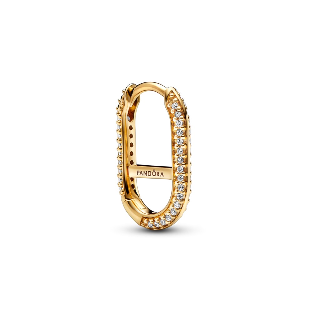 14k gold-plated hoop link earring with clear cubic zirconia hover image