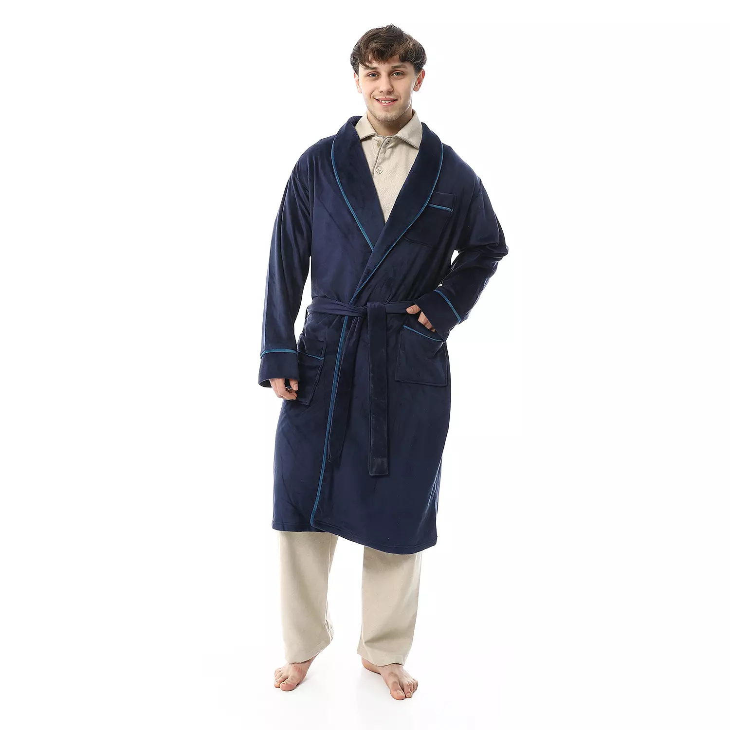 Shorto Men's Robe - Fleece- Dark Blue - 2675  hover image